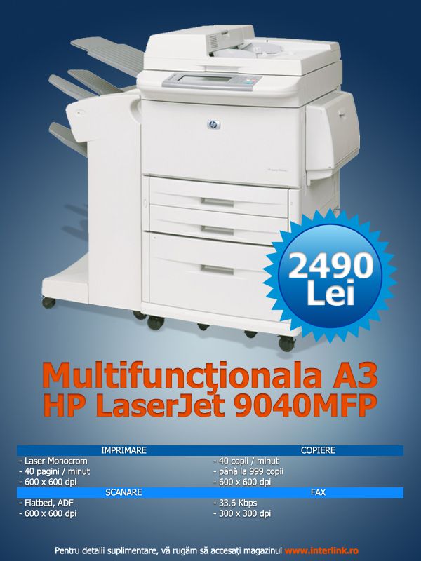 Ahead Old man Frog Imprimanta Laser A3 HP 9040 MFP - Interlink.ro