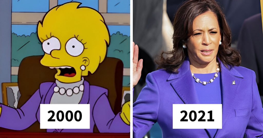Infografic cu cele mai faimoase predicții făcute de serialul The Simpsons, inclusiv alegerea lui Donald Trump, apariția smartwatch-urilor și realitatea virtuală.