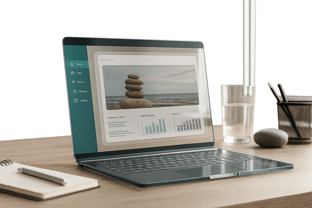 Laptopuri cu ecrane transparente în birou modern, design futurist și portabil