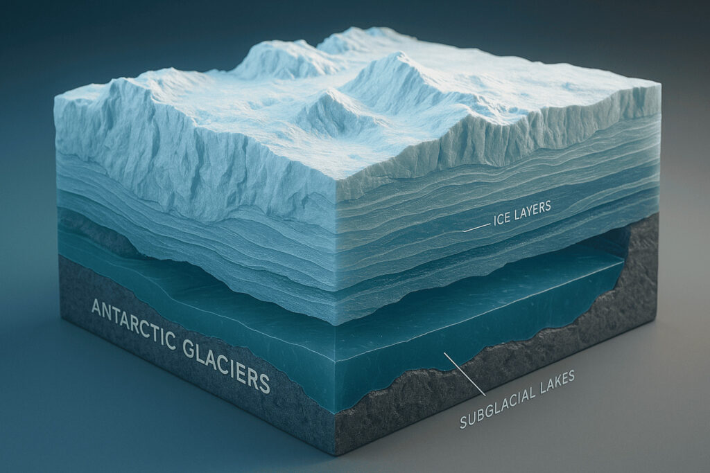 Hărțile 3D subglaciare dezvăluie lacuri ascunse sub ghețarii Antarcticii