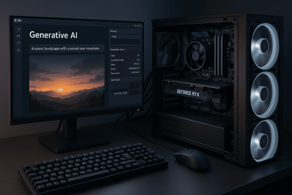 PC optimizat pentru AI generativ, cu GPU puternic și răcire performantă