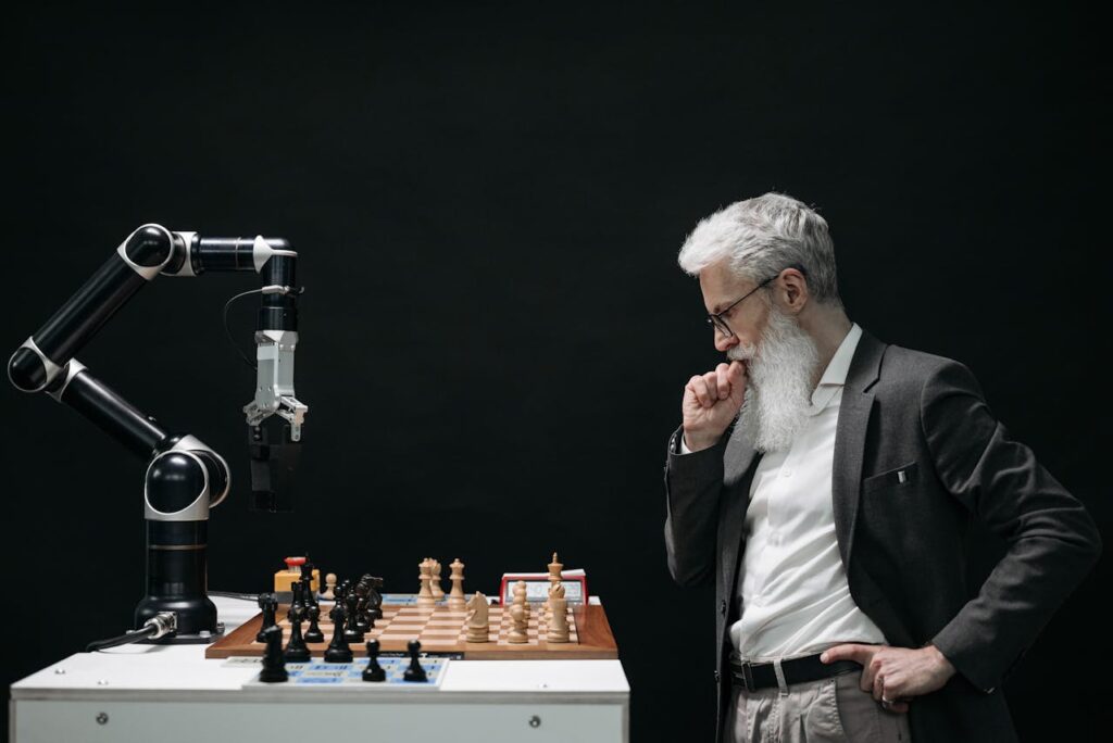 Persoană într-un mediu digital cu holograme AI care sugerează memoria și tehnologia