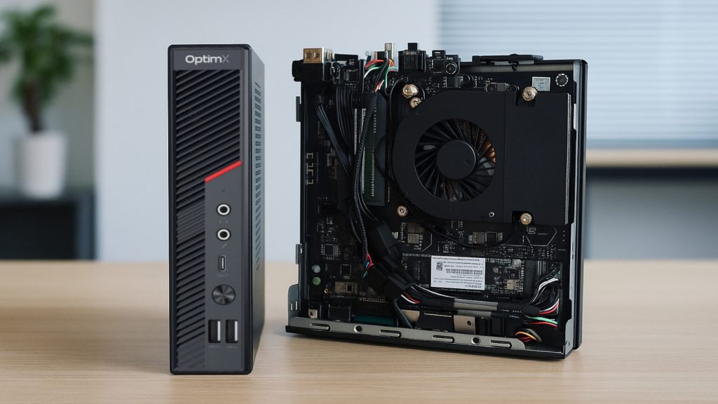 mini PC compact pe birou modern
