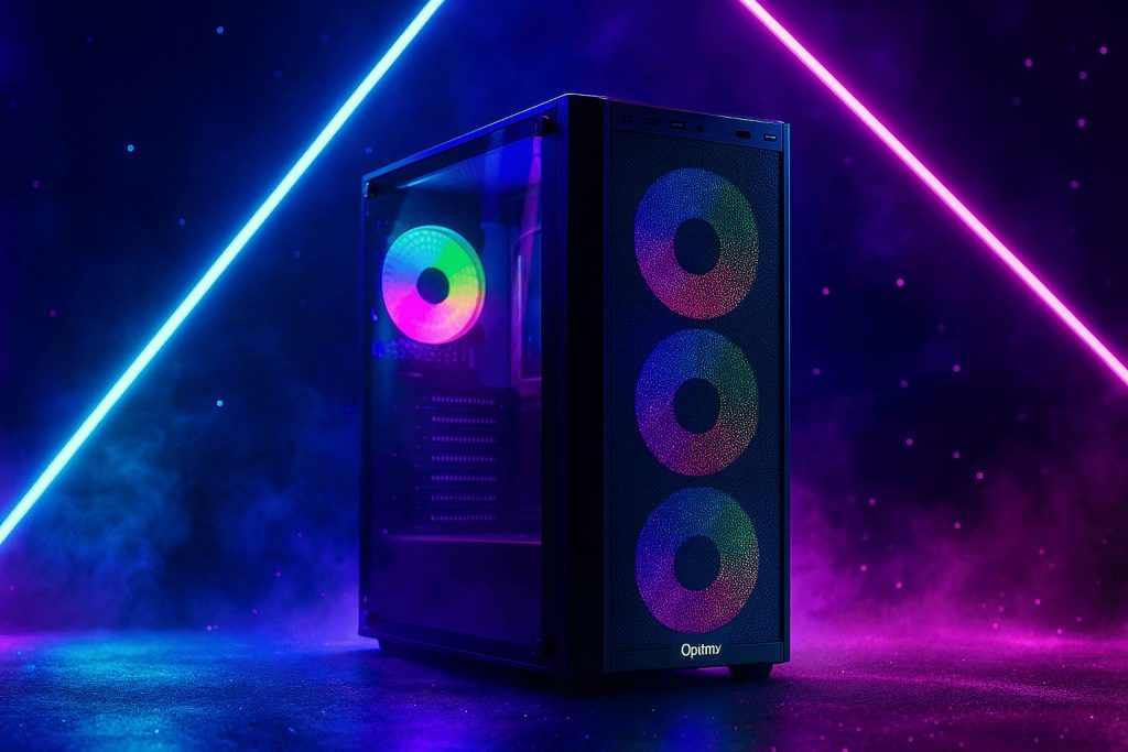 PC pentru AI, gaming și multitasking cu configurație hardware performantă și iluminare RGB