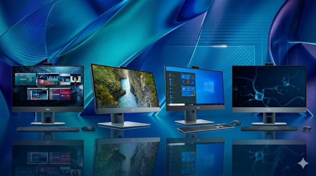 home office complet cu all in one pc modern pe birou minimalist