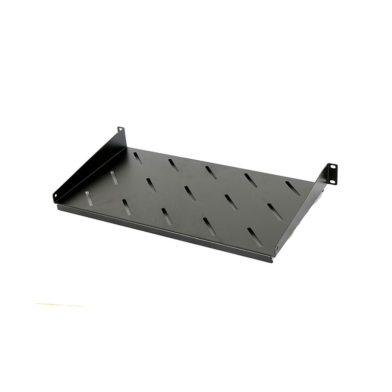 Imagine produs: Raft fix 19", 1U, 300mm, fixare fata in 2 puncte, sarcina 30kg, culoare neagra RAL 9005 - DATEUP