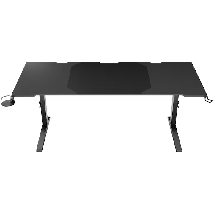 Birou Gaming Genesis Holm Modular 180, 180x75cm, înălțime reglabilă 70-90cm, iluminare LED RGB, MDF si otel, negru