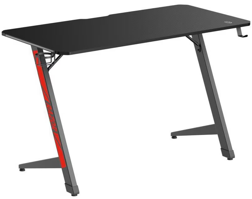 Birou Gaming Serioux Razor cu LED RGB, 120x60x75cm, blat 120x60x1.5cm, MDF și melamină, plastic, oțel, negru mat și roșu mat