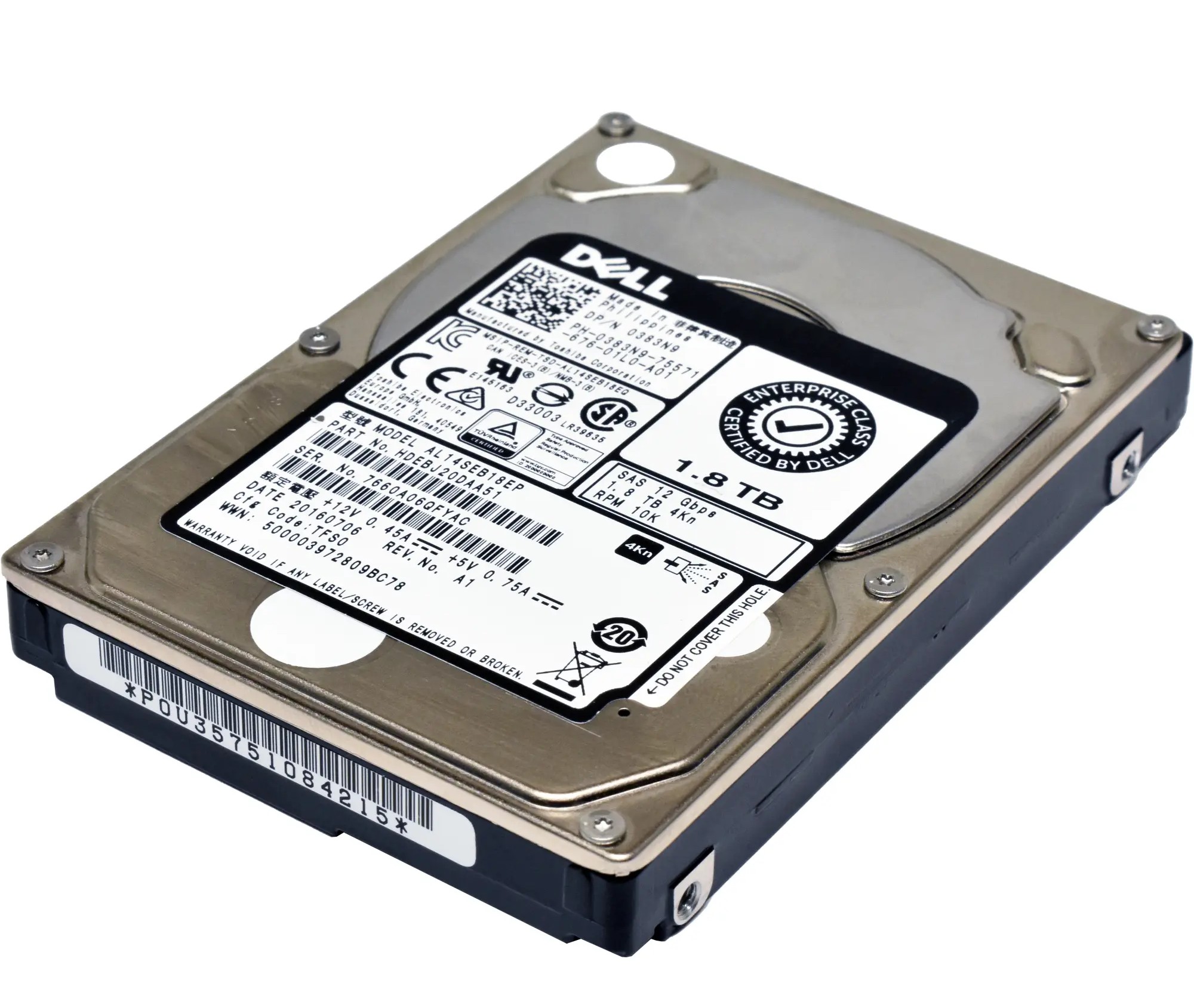 Hard Disk Server Dell Refurbished 1.8TB SAS, 10K RPM, 12Gb/s, 2.5 Inch, 128MB Cache