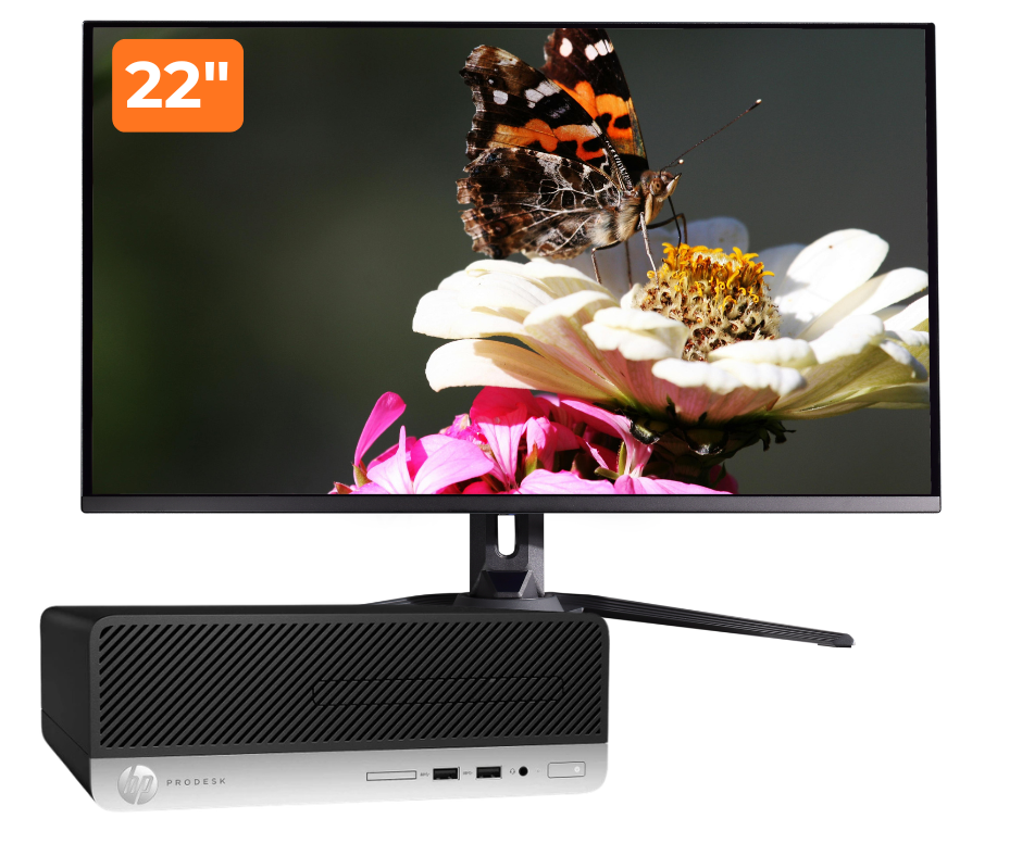 Pachet Calculator Second Hand HP ProDesk 400 G4 SFF, Intel Core i5-6500 3.20 - 3.60GHz, 8GB DDR4, 256GB NVMe SSD + Monitor 22"
