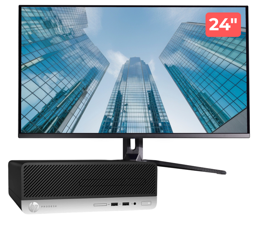 Pachet PC Second Hand HP ProDesk 400 G4 SFF, Intel Core i5-6500 3.20 - 3.60GHz, 8GB DDR4, 256GB NVMe SSD + Monitor 24"