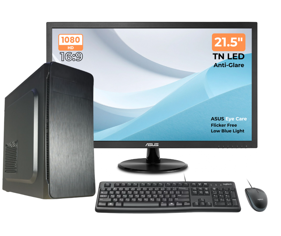 Pachet Office PC InterTech GHRV AMD Ryzen3 3200G, 8GB DDR4, 128 SSD + Monitor Asus VP228DE + Kit tast si mouse Logitech MK120