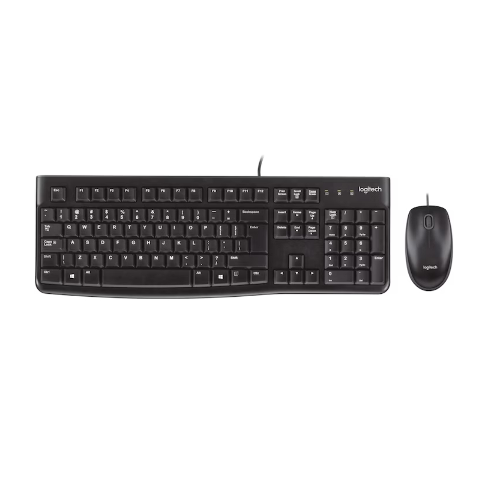 Kit Tastatura + Mouse Logitech cu fir Desktop MK120, USB 2.0, layout US INTL, Negru