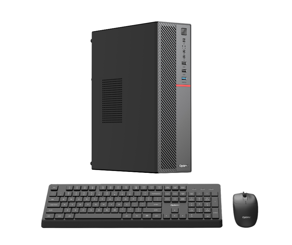 Sistem Desktop Office OptimX T5 SFF cu procesor Intel Core i3-9100, 16GB DDR4, 512GB SSD, Win11 Pro + kit tastatura si mouse OptimX cu fir