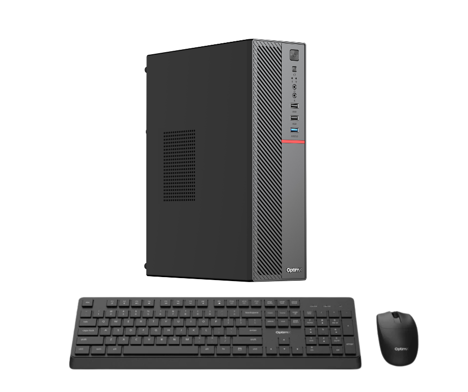 Sistem Desktop Office OptimX T5 SFF cu procesor Intel Core i3-9100, 16GB DDR4, 1TB SSD, Win11 Pro + kit tastatura si mouse OptimX fara fir