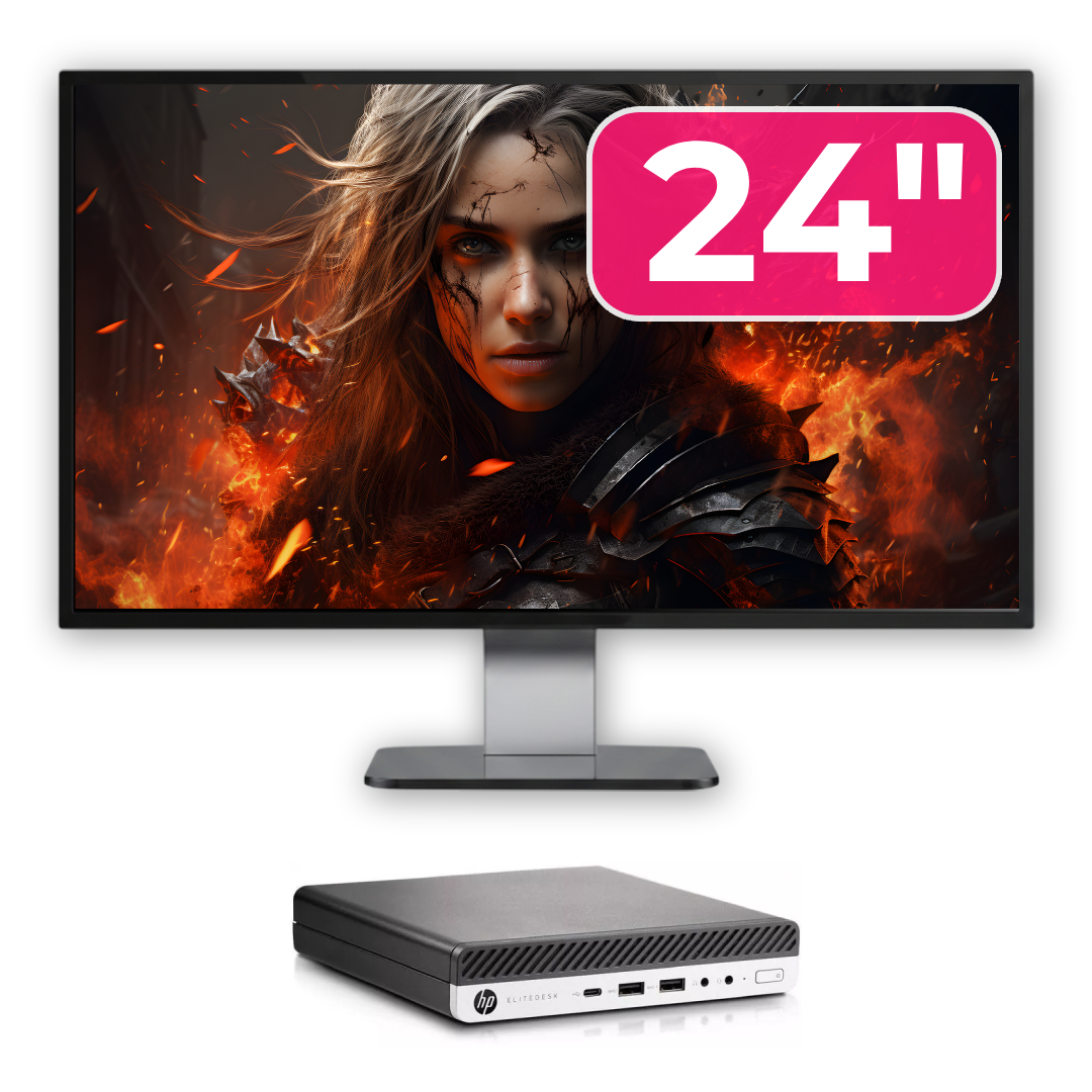 Pachet Calculator Second Hand HP EliteDesk 800 G5 Mini PC, Intel Core i5-9500T 2.20 - 3.70GHz, 8GB DDR4, 256GB SSD + Monitor 24"