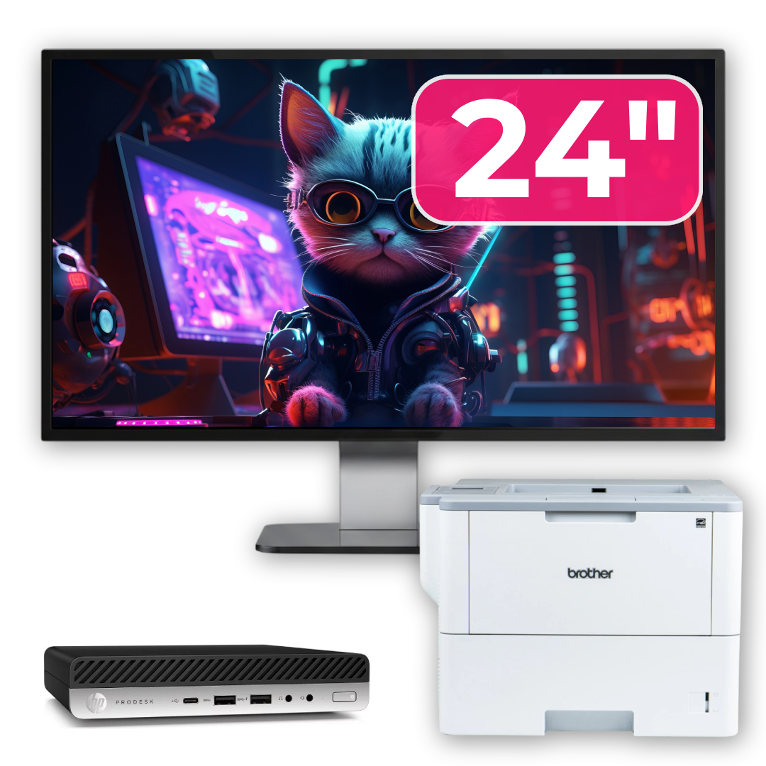 Pachet Calculator Second Hand HP ProDesk 600 G5 Mini, Intel Core i5-8500T 2.10 - 3.50GHz, 8GB DDR4, 256GB SSD + Monitor 24" & Imprimanta Brother HL-L6300DW