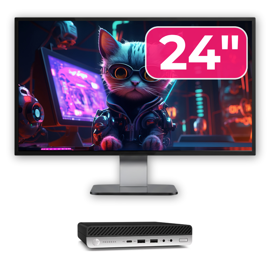 Pachet Calculator Second Hand HP ProDesk 600 G5 Mini, Intel Core i5-8500T 2.10 - 3.50GHz, 8GB DDR4, 256GB SSD + Monitor 24"