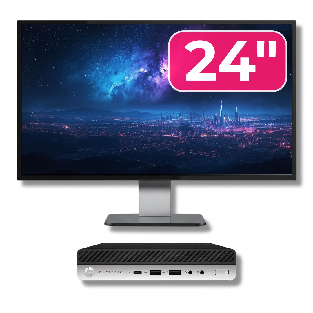 Pachet Calculator Second Hand HP ProDesk 400 G5 Mini PC, Intel Core i5-9500T 2.20 - 3.70GHz, 8GB DDR4, 256GB M.2 SSD + Monitor 24"
