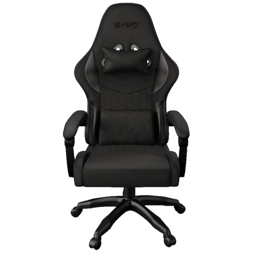 Scaun Gaming FURY SHINAI S4, Piele Ecologică + Fabric, Reglabil pe Înălțime, Spătar 180°, 130 kg, Piston Gaz Clasa 4, Negru
