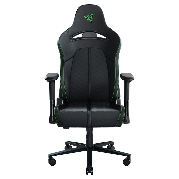 Scaun Gaming Razer Enki X, EPU Synthetic Leather, Reglabil pe Înălțime, Spătar 152°, Cotiere 2D, Piston Gaz Clasa 4, 136 kg, Negru/Verde